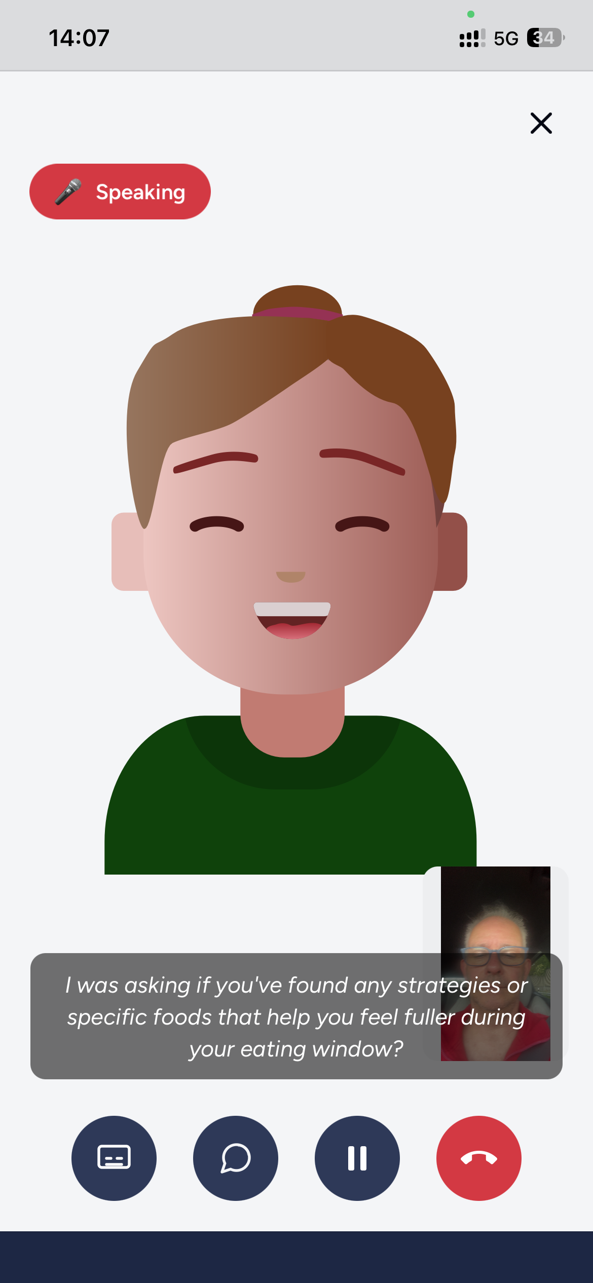 Participant app AI Coach session delivering real-time, personalized health feedback by voice